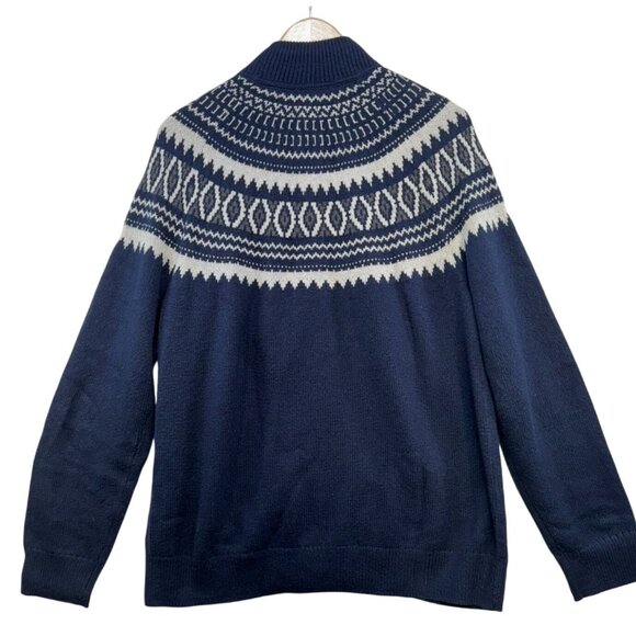 St. Johns Bay Mens Outdoor Fair Isle Full Zip Cardigan Sweater L Navy & White - Picture 10 of 12